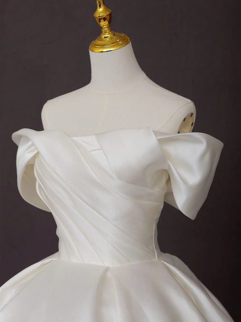 Off the Shoulder Wedding Dress - Simple White Wedding Dress - Corset Wedding Dress - Satin Ball Gown Plus Size